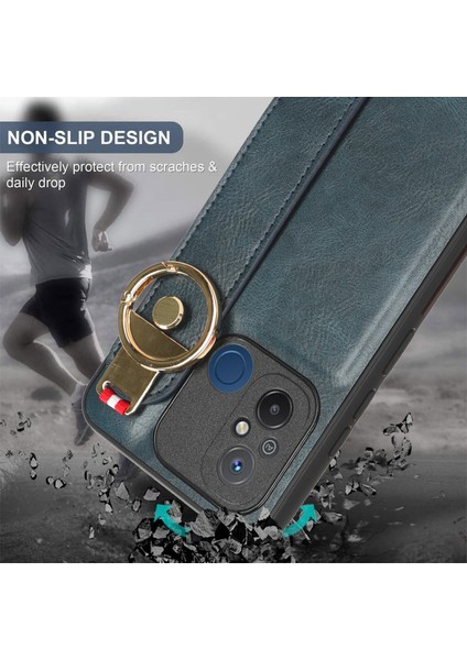 Xiaomi Redmi Için 12C 4g/poco C55 4g Bileklik Kickstand Cover Pu Deri Kaplamalı Pc+Tpu Boyun Kayış Mavisi ile Telefon Kılıfı (Yurt Dışından) indirimleri