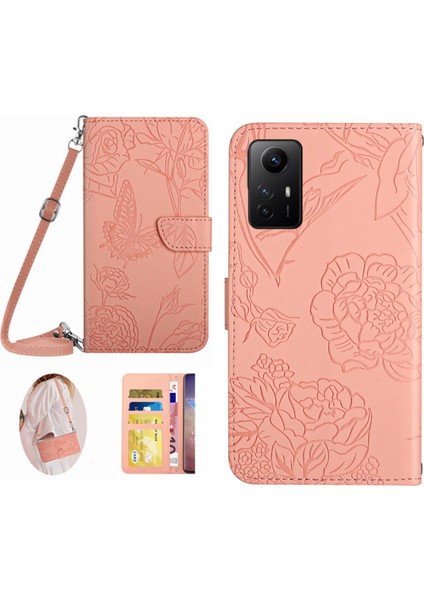 Xiaomi Redmi Için HT03 Not 12S 4g Cilt Touch Duygu Cüzdan Deri Telefon Kapağı Baskılı Tasarım Kapağı Omuz Kayışı Pembe (Yurt Dışından)