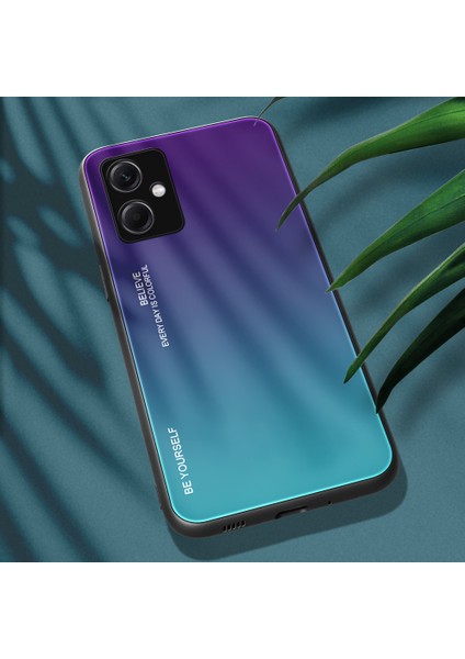 Xiaomi Redmi Için Note 12 5g (Hindistan) / Poco X5 5g Gradyan Renk Anti-Drop Telefon Kılıfı Temperlenmiş Cam Sert Pc Yumuşak Tpu Çizilmeye Dirençli Arka Kapak-Mor / Mavi (Yurt Dışından)