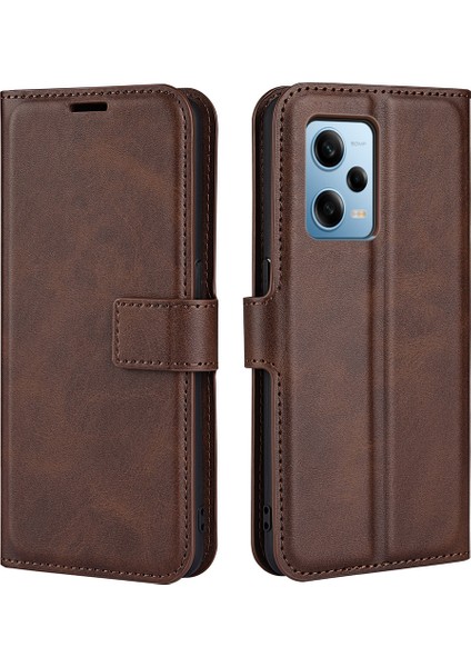 Xiaomi Redmi Için Note 12 Pro 5g/note 12 Pro Speed ​​5g/poco X5 Pro 5g Cep Telefonu Kılıf Buzağı Doku Stand Stand Cüzdan Kapak Brown (Yurt Dışından)