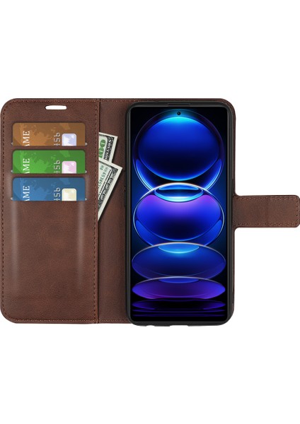 Xiaomi Redmi Için Note 12 Pro 5g/note 12 Pro Speed ​​5g/poco X5 Pro 5g Cep Telefonu Kılıf Buzağı Doku Stand Stand Cüzdan Kapak Brown (Yurt Dışından) fiyatları