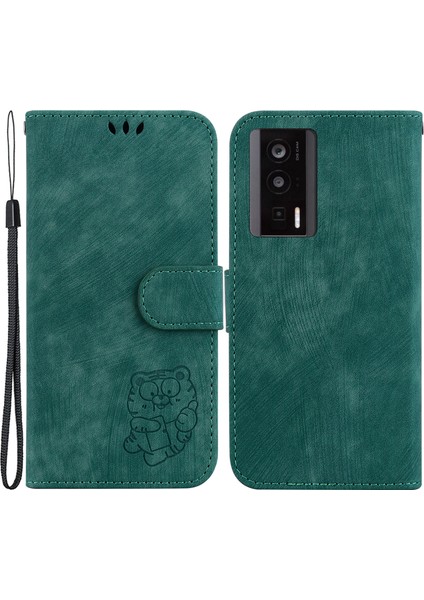 Xiaomi Için Pu Deri Kılıf Redmi K60 5G/K60 Pro 5g/poco F5 Pro 5g Stand Cüzdan Tiger Deseni Baskılı Cep Telefonu Flip Yeşil (Yurt Dışından)
