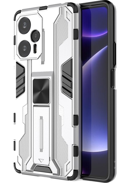 Xiaomi Redmi Için Note 12 Turbo/poco F5 5g Kickstand Anti-Drop Telefon Kapağı Sabit Pc Yumuşak Tpu Case-Silver (Yurt Dışından)