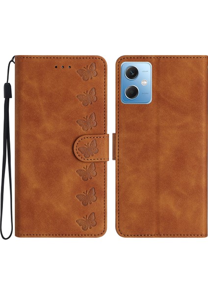 Xiaomi Için Poco X5 5g/redmi Note 12 5g (Çin)/(Hindistan)/(Global) Telefon Kılıfı Deri Deri Cüzdan Baskılı Kelebek Stand Kapak-Kahverengi (Yurt Dışından)