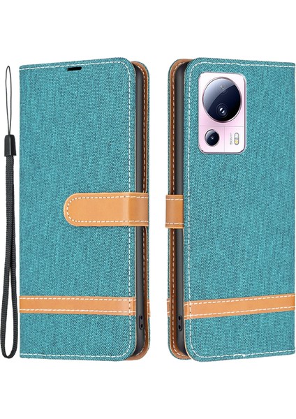 Xiaomi Için 13 Lite/civi 2 5g Kot Boya Pu Deri Cüzdan Kapağı Kapak Önleme Karşıtı Flip Standı Telefon Vaka-Yeşil (Yurt Dışından)