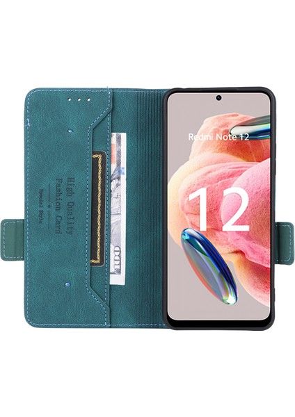 Xiaomi Için Redmi Not 12 4g Donanım Dekoru Cüzdan Standı Kapak Anti-Çizelge Manyetik Pu Deri Derecik Anti-Drop Case-Mavi (Yurt Dışından)