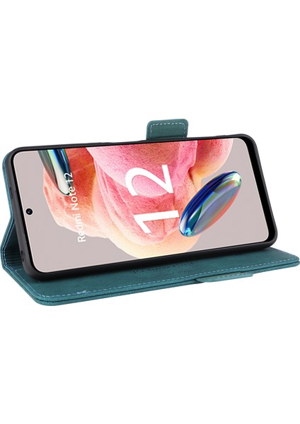Xiaomi Için Redmi Not 12 4g Donanım Dekoru Cüzdan Standı Kapak Anti-Çizelge Manyetik Pu Deri Derecik Anti-Drop Case-Mavi (Yurt Dışından)