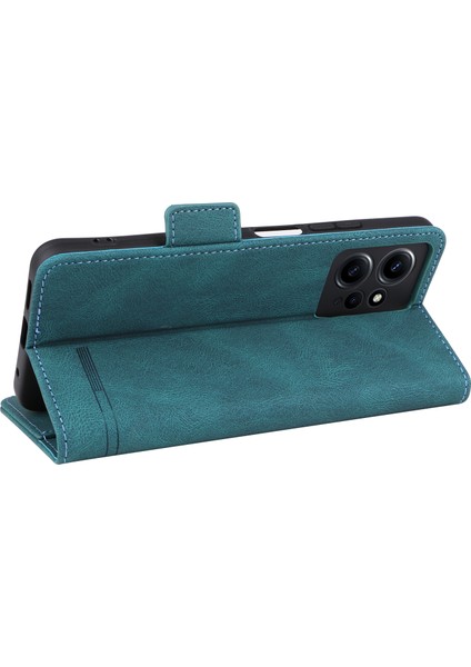 Xiaomi Için Redmi Not 12 4g Donanım Dekoru Cüzdan Standı Kapak Anti-Çizelge Manyetik Pu Deri Derecik Anti-Drop Case-Mavi (Yurt Dışından)