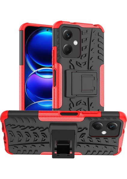 Xiaomi Redmi Için Note 12 5g (Global)/(Hindistan)/(Çin)/poco X5 5g Sabit Pc+Tpu Sağlam Lastik Deseni Şok-Absorbing Telefon Vaka Kickstand Back Cover Red (Yurt Dışından)