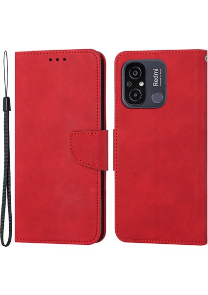 Xiaomi Redmi Için 12C 4g Tam Koruma Telefon Kılıfı Düz ​​renk Cüzdan Stand Deri Telefon Kapak-Kırmızı (Yurt Dışından)