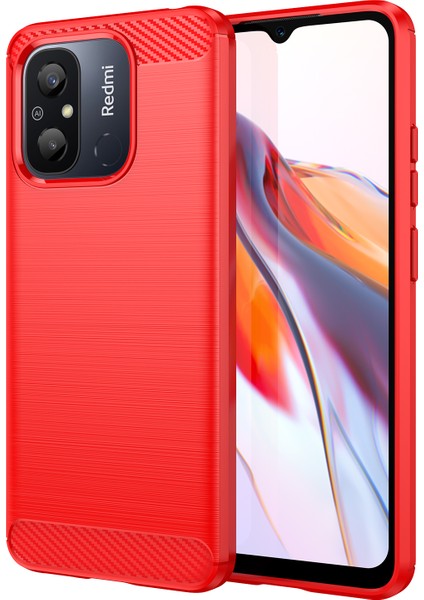 Xiaomi Redmi Için 12C 4g Esnek Tpu Telefon Geri Kapak Fırçalanmış Karbon Fiber Doku Damla Koruma Telefon Kasası-Kırmızı (Yurt Dışından)