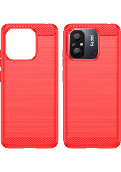Xiaomi Redmi Için 12C 4g Esnek Tpu Telefon Geri Kapak Fırçalanmış Karbon Fiber Doku Damla Koruma Telefon Kasası-Kırmızı (Yurt Dışından) modelleri