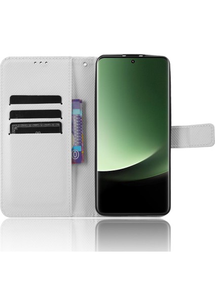 Xiaomi 13 Ultra Stand Cüzdan Telefon Kılıfı Pu Deri Elmas Doku Telefon Kapak-Beyaz (Yurt Dışından) fiyatları