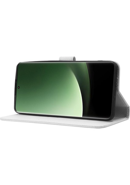 Xiaomi 13 Ultra Stand Cüzdan Telefon Kılıfı Pu Deri Elmas Doku Telefon Kapak-Beyaz (Yurt Dışından) modelleri