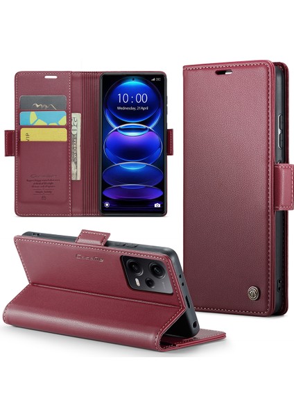 Xiaomi Poco X5 Pro 5g/redmi Için Note 12 Pro Hız 5g/not 12 Pro 5g Rfıd Engelleme Cüzdan Kılıfı Deri Flip Stand Telefon Kapak-Kırmızı (Yurt Dışından)