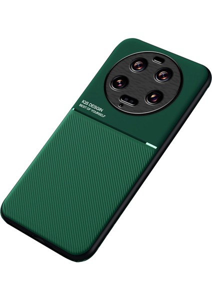 Xiaomi 13 Ultra Çizgiler Için Baskılı Pu Deri+Tpu Kılıf Manyetik Araba Tutucu Telefon Kapak Yeşili (Yurt Dışından)