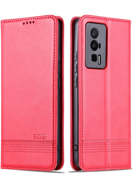 Xiaomi Poco F5 Pro 5g/redmi K60 Pro 5G/K60 5g Deri Telefon Kılıfı Stand Telefon Cüzdan Kapak-Kırmızı (Yurt Dışından)