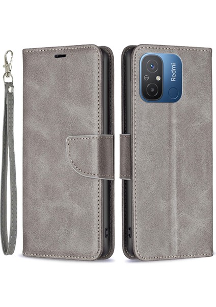 Xiaomi Redmi Için Cüzdan Telefon Kılıfı 12C 4g Çizgi Anti-Çizelge Stand Kapağı Strap-Grey ile Flip Deri Kapağı (Yurt Dışından)