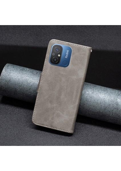 Xiaomi Redmi Için Cüzdan Telefon Kılıfı 12C 4g Çizgi Anti-Çizelge Stand Kapağı Strap-Grey ile Flip Deri Kapağı (Yurt Dışından) indirimleri