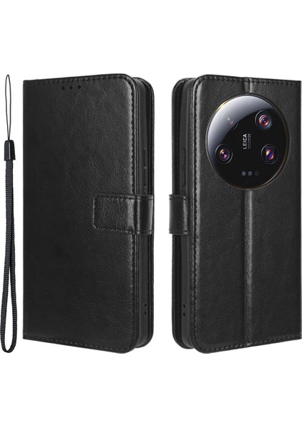Xiaomi 13 Ultra Için Pu Deri Cüzdan Kılıfı, Stand-Black ile Çılgın At Doku Telefon Kapağı (Yurt Dışından)