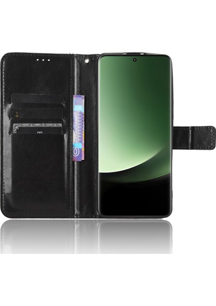 Xiaomi 13 Ultra Için Pu Deri Cüzdan Kılıfı, Stand-Black ile Çılgın At Doku Telefon Kapağı (Yurt Dışından) modelleri