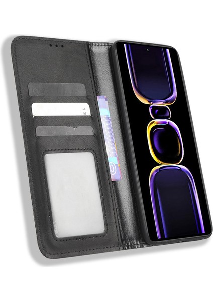 Xiaomi Poco F5 Pro 5g/redmi K60 Pro 5G/K60 5G/K60 Şampiyon Edition Retro Doku Standı Pu Deri Telefon Cüzdan Kapak Black Için Telefon Kılıfı (Yurt Dışından) modelleri