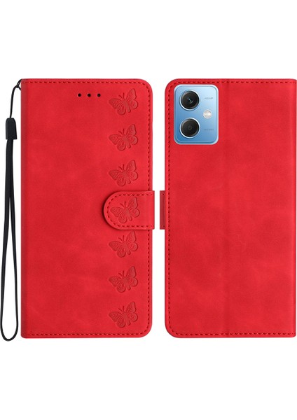 Xiaomi Için Poco X5 5g/redmi Note 12 5g (Çin)/(Hindistan)/(Global) Telefon Kılıfı Deri Deri Cüzdan Baskılı Kelebek Stand Kapak Kırmızı (Yurt Dışından)