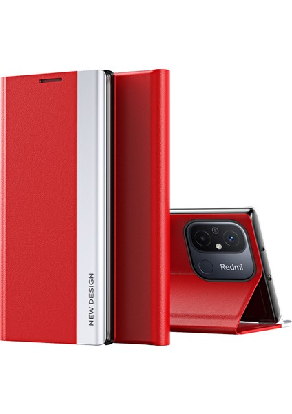 Xiaomi Redmi Için 12C 4g Pu Deri Deri Flip Stand Telefon Kapağı Elektraptaşlama Şok Geçirmez Kasa-Kırmızı (Yurt Dışından)