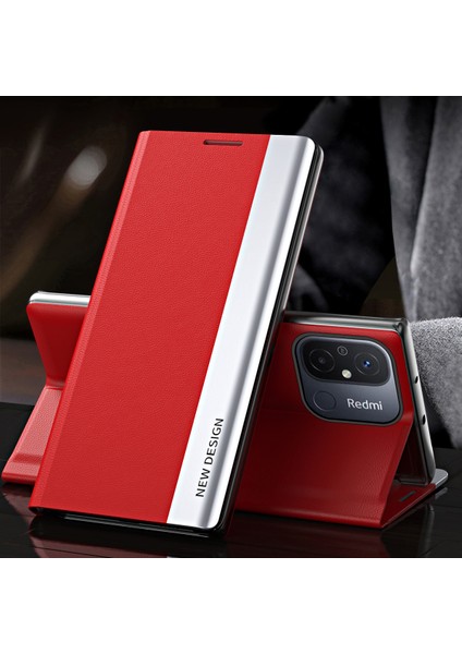 Xiaomi Redmi Için 12C 4g Pu Deri Deri Flip Stand Telefon Kapağı Elektraptaşlama Şok Geçirmez Kasa-Kırmızı (Yurt Dışından) indirimleri