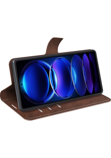 Xiaomi Redmi Için Note 12 Pro 5g/note 12 Pro Speed ​​5g/poco X5 Pro 5g Cep Telefonu Kılıf Buzağı Doku Stand Stand Cüzdan Kapak Brown (Yurt Dışından) modelleri