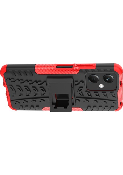 Xiaomi Redmi Için Note 12 5g (Global)/(Hindistan)/(Çin)/poco X5 5g Sabit Pc+Tpu Sağlam Lastik Deseni Şok-Absorbing Telefon Vaka Kickstand Back Cover Red (Yurt Dışından) modelleri