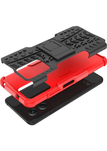 Xiaomi Redmi Için Note 12 5g (Global)/(Hindistan)/(Çin)/poco X5 5g Sabit Pc+Tpu Sağlam Lastik Deseni Şok-Absorbing Telefon Vaka Kickstand Back Cover Red (Yurt Dışından) fırsatları
