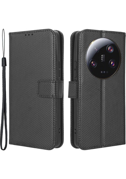 Xiaomi Için 13 Ultra Stand Cüzdan Telefon Kılıfı Pu Deri Elmas Doku Telefon Kapak Black (Yurt Dışından)
