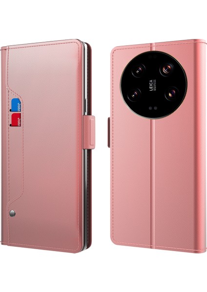 Xiaomi Için 13 Ultra Flip Cep Telefonu Kapağı Manyetik Pu Deri Katlama Stand Kartı Yuvası Telefon Kılıfı Ayna Rose Altın (Yurt Dışından)