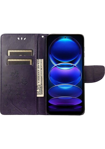 Xiaomi Redmi Için Note 12 5g (Global)/(Hindistan)/(Çin)/poco X5 5g Telefon Kılıfı Çiçek Kelebek Basılı Deri Cüzdan Stand Kapak-Dark Mor (Yurt Dışından) fiyatları