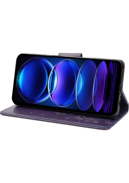 Xiaomi Redmi Için Note 12 5g (Global)/(Hindistan)/(Çin)/poco X5 5g Telefon Kılıfı Çiçek Kelebek Basılı Deri Cüzdan Stand Kapak-Dark Mor (Yurt Dışından) modelleri