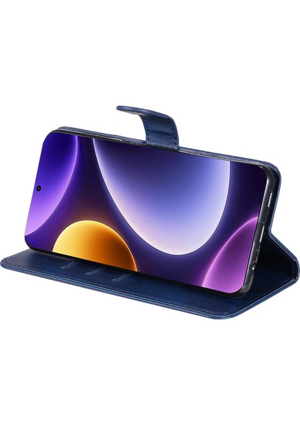 Xiaomi Redmi Için Note 12 Turbo/poco F5 5g Buzağı Doku Telefon Kılıfı Stand Fermuarı Cep Cüzdan Kapak Mavisi (Yurt Dışından)