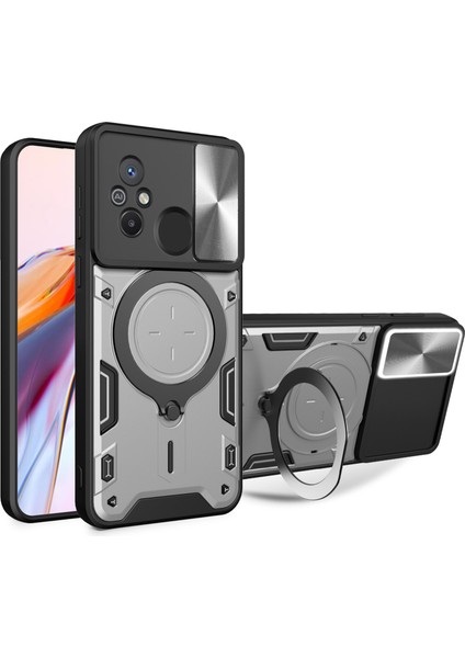 Xiaomi Redmi Için 12C 4G/11A 4g Slayt Kamera Kapağı Pc+Tpu Kapak Ring Kickstand Anti-Drop Telefon Vaka Silver (Yurt Dışından)