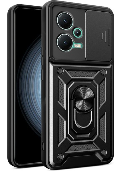 Xiaomi Redmi Için Note 12 5g (Hindistan)/poco X5 5g Kickstand Pc+Tpu Slayt Itme Kamera Lens Koruma Kapağı Black (Yurt Dışından)