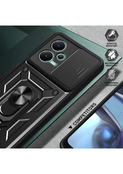 Xiaomi Redmi Için Note 12 5g (Hindistan)/poco X5 5g Kickstand Pc+Tpu Slayt Itme Kamera Lens Koruma Kapağı Black (Yurt Dışından)