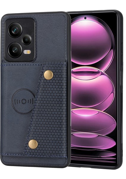 Xiaomi Için Poco X5 5g/redmi Note 12 5g (Global)/(Hindistan)/(Çin) Kickstand Telefon Kılıfı Tutucu Pu Deri Kaplamalı Tpu Kapak Mavisi (Yurt Dışından)