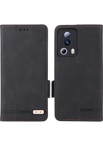 Xiaomi Için Pu Deri Telefon Kılıfı 13 Lite/civi 2 5g, Donanım Dekoru Çift Manyetik Toka Cüzdan Stand Telefon Kapak Black (Yurt Dışından)