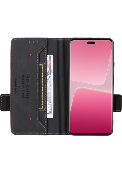 Xiaomi Için Pu Deri Telefon Kılıfı 13 Lite/civi 2 5g, Donanım Dekoru Çift Manyetik Toka Cüzdan Stand Telefon Kapak Black (Yurt Dışından) fiyatları