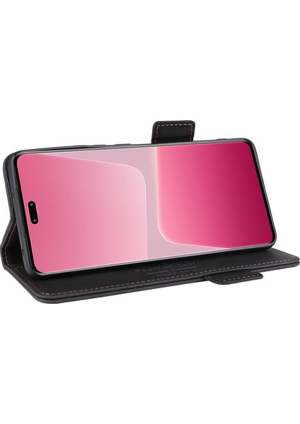 Xiaomi Için Pu Deri Telefon Kılıfı 13 Lite/civi 2 5g, Donanım Dekoru Çift Manyetik Toka Cüzdan Stand Telefon Kapak Black (Yurt Dışından) modelleri