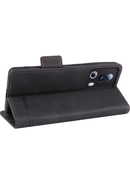 Xiaomi Için Pu Deri Telefon Kılıfı 13 Lite/civi 2 5g, Donanım Dekoru Çift Manyetik Toka Cüzdan Stand Telefon Kapak Black (Yurt Dışından) fırsatları