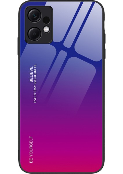 Xiaomi Için Redmi Note 12 4g Gradyan Renkli Telefon Geri Kılıf Temiz Cam+Pc+Tpu Şok Geçirmez Koruyucu Kapak-Mavi+Gül (Yurt Dışından)