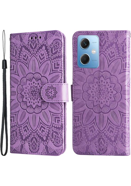 Xiaomi Redmi Için Note 12 5g (Global)/(Hindistan)/(Çin)/poco X5 5g Baskılı Ayçiçeği Pu Deri Cüzdan Kılıf Stand Folio Telefon Kapağı Kayış-Mor ile (Yurt Dışından)