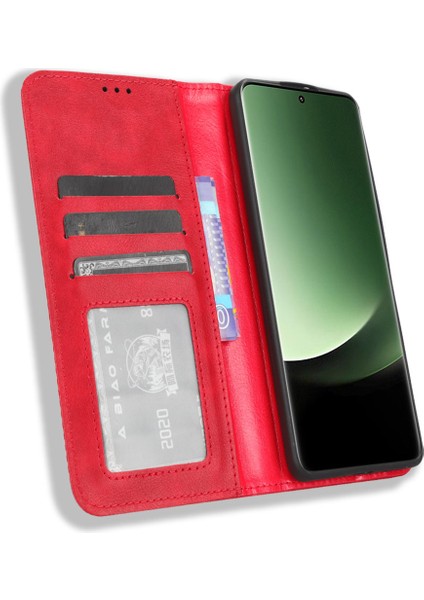 Xiaomi 13 Ultra Için Retro Stand Telefon Kılıfı, Pu Deri+Tpu Cüzdan Kapak-Kırmızı (Yurt Dışından) modelleri