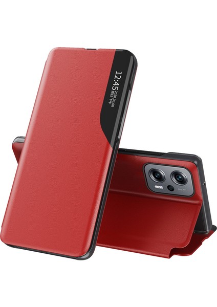 Xiaomi Redmi Için Not 11T Pro 5g/not 11T Pro+ 5g/not 12T Pro 5g/poco X4 Gt 5g/redmı K50I 5g Net Görünüm Deri Flip Telefon Kılıf Damla Dirençli Kapak Stand-Red ile (Yurt Dışından)