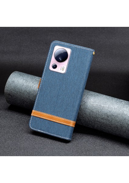 Xiaomi Için 13 Lite/civi 2 5g Kot Boya, Pu Deri Cüzdan Kapağı Kapak Önleme Karşıtı Flip Standı Telefon Kasa Navy Mavi (Yurt Dışından)
